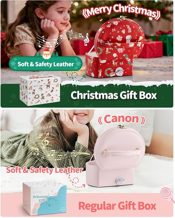 VLANDO Gifts for Girl, Musical Jewelry Box for Girls, Small Kid Music Box with Ballerina for Party Bedroom Decor, Gifts for Girls Kids - Christmas Green - Image 2