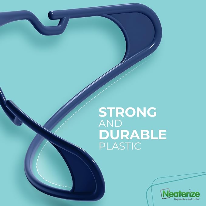 NEATERIZE Clothes Hangers Plastic 50 Pack for Adults - Plastic Hangers, The Perfect Coat Hanger and Space Saving Clothes Hangers for Closet, Percheros Ganchos para Colgar Ropa Hangars - Navy Hangers - Image 6