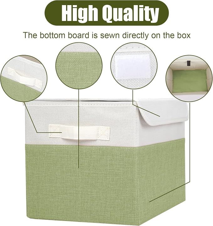 Bagnizer Large 22 Quart Linen Fabric Foldable Storage Bin Cube Organizer Basket with Flip-Top Lid & Handles, Clothes Blanket Box for Home, Office, Closet, Green & White, 4 Pack 14.6 x 9.5 x 9.5 - Image 5