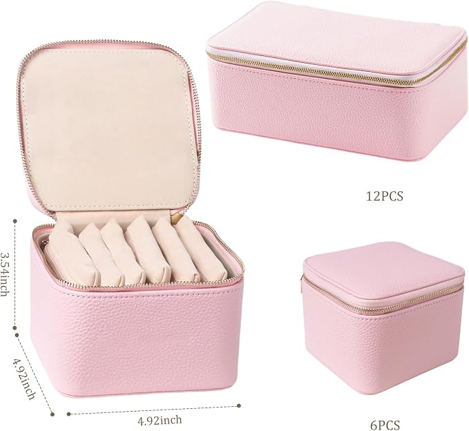 Travel Jewelry Organizer, Travel Jewelry Box with 6 Velvet Zipped Pouches Bags for Jewelries Necklaces Rings Earrings Sorting Storage for Women Girl Gifts, Blush - Image 3