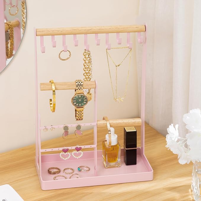 ProCase Cute Jewelry Stand, Aesthetic Jewelry Organizer for Dresser Vanity, Jewelry Holder Display for Necklaces Earrings, Gifts for Teen Girls Women, Bedroom Dorm Decor -Medium, Pink - Image 2