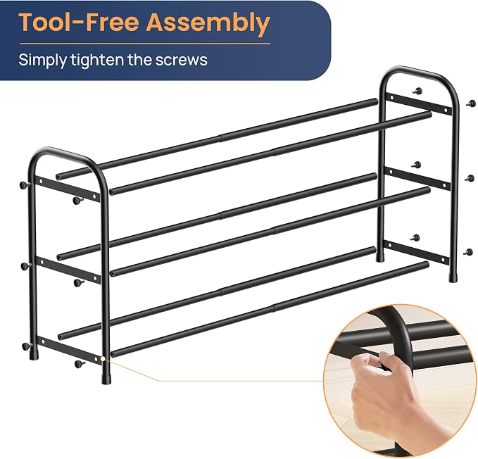 ENJOYBASICS 3 Tier Expandable Shoe Rack for Closet, Free Standing Metal Shoe Shelf Storage Organizer Holder 12 Pairs, Adjustable Width Shoe Rack for Entryway Small Space, Black | Adjustable, for Closet, Shoe Rack Storage, for Small Space, Entryway - Image 8