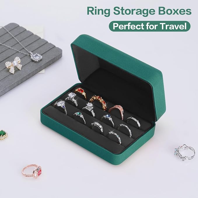 KUKUVR Velet Ring Storage Box, Travel Jewelry Case with 3 Slot Ring Display Organizer (Green) - Image 3