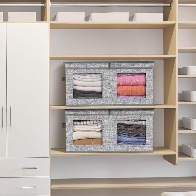 Univivi Large Foldable Fabric Storage Bins with lids [2-Pack] Collapsible Closet Storage Box for Clothes, Closet Organizer with Handles, Storage Cube Basket for Home, Bedroom (Grey, 24" x17" x 12") - Image 5