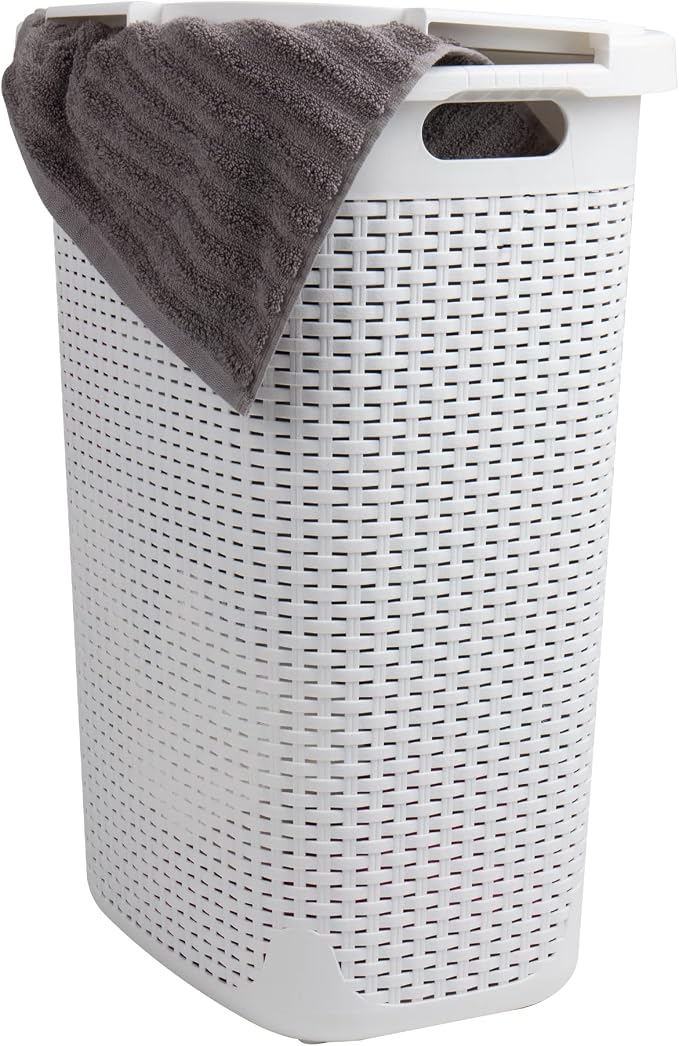 Mind Reader Slim Laundry Hamper with Lid, 60L Tall Clothes Basket, Narrow Tapered Design for Bathrooms, Closets and Laundry Rooms, Plastic, 2 Pack, White - Image 8