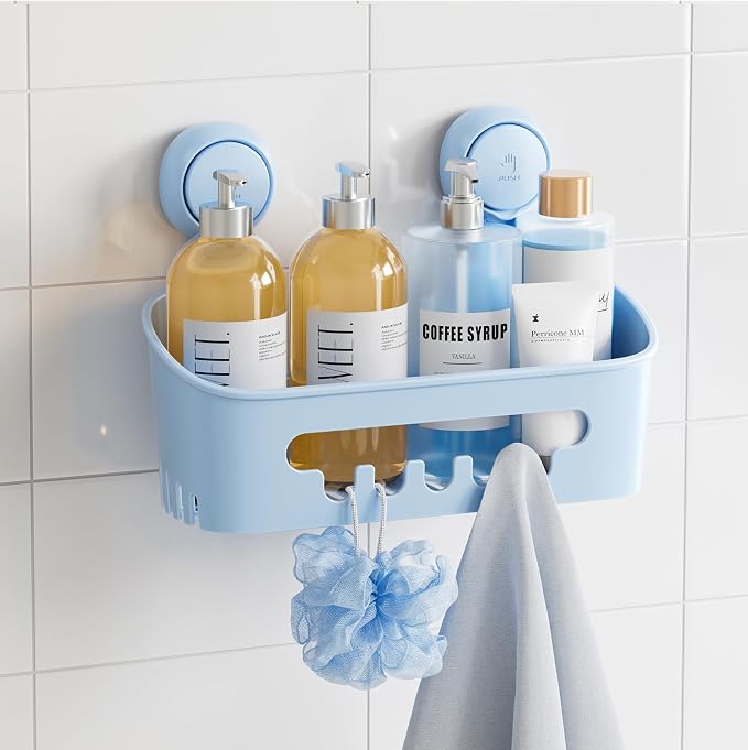 TAILI Shower Caddy Suction Cup, Heavy Duty Bathroom Organizer, Removable Shelves for Inside Shower, Shampoo, Waterproof Suction Plastic Storage for Bathroom Accessories Holder, Blue by TAILI