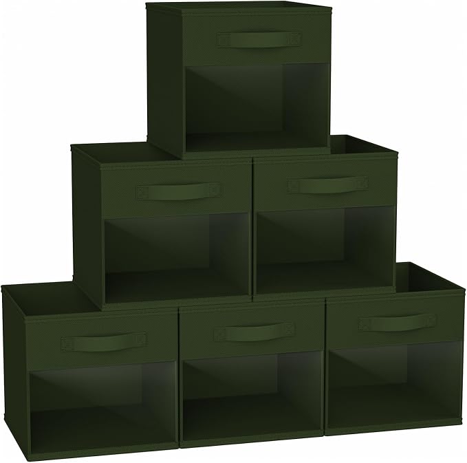 DIMJ Cube Bins, 12.2-Inch Storage Bins Cubes with Window, 6 Packs Collapsible Storage Bins with Handles, Closet Storage Baskets for Organizing Living Room, Office, 6 Pack,Green by DiMJ