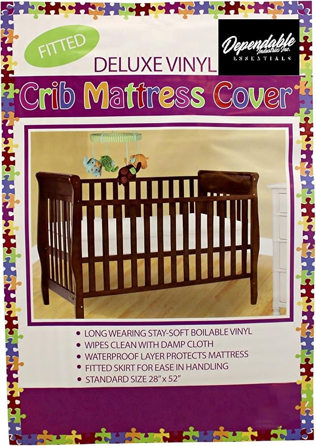 Deluxe Vinyl Fitted Crib Mattress Cover Protector 28" x 52" Standard Size Waterproof Protects and Keeps Mattress Clean and Dry