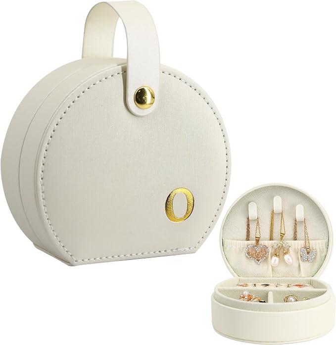 COLLECTIVE HOME - Travel Jewelry Case, Elegant Half-Moon Design with Gold Monogram, Detachable Handle, Personalized Accessory Organizer, Gift for Fashion-Forward Women and Teens (o) by COLLECTIVEHOME