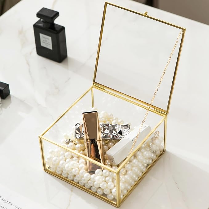 Vintage Square Gold Keepsake Box - Home Decor Organizer Box With Lid, Ideal for Jewelry, Trinkets and Accent Decor - Image 2