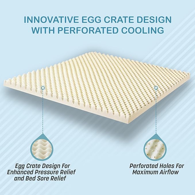 Green Natural Organic Egg Crate Latex Mattress Topper Twin XL Size - Soft Firm - GOLS Certified Organic Convoluted Latex Foam - Pressure Point Back Pain Relief Sleeps Cool Breathable Bed Pad