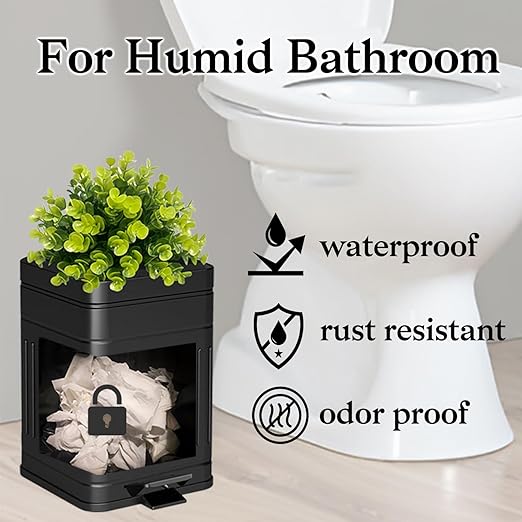 Tegneo Small Trash Can with Lid, Plant-Styled Outdoor Dog Poop Trash Can Outside, Farmhouse Retro Metal Garbage Can for Bathroom Office, Dog Waste Container with Pedal, Soft Close, 5L/1.3 Gal, Black - Image 4