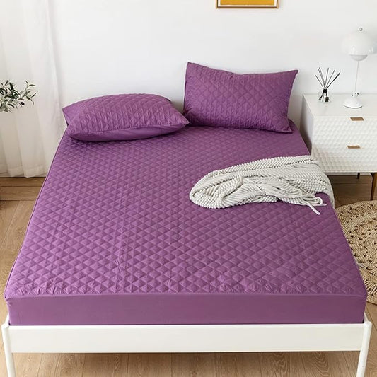 jejeloiu Purple Quilted Mattress Pad, 100% Waterproof Breathable King Bedding Fitted Sheet Mattress Protector 14" Deep Pocket Cotton Snow Down Alternative Filling Mattress Cover (King,Purple)