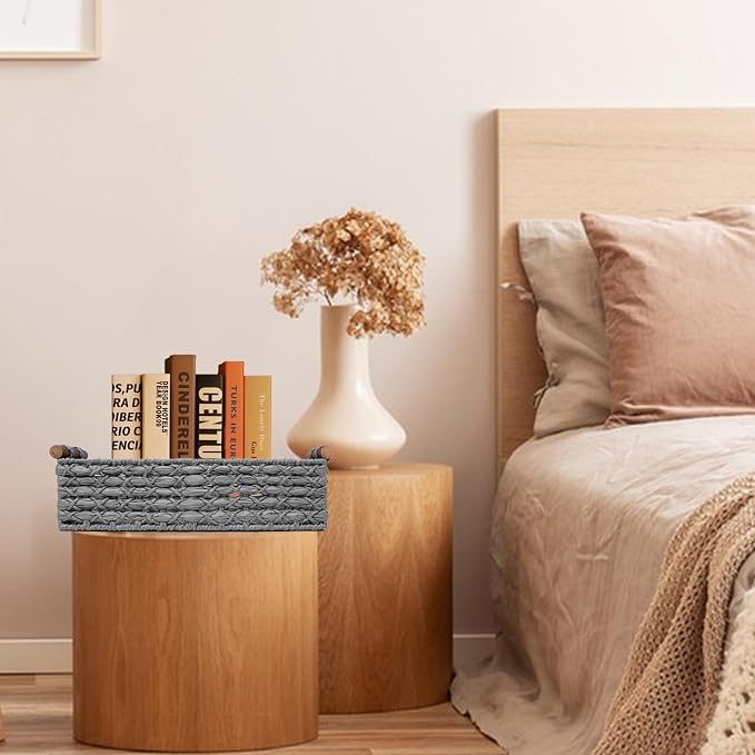 Small Storage Basket Wicker Baskets for Organizing with Handle Decorative Storage Bin for Countertop Toilet Paper Basket for Toilet Tank Top Small Baskets,Light Grey - Image 8