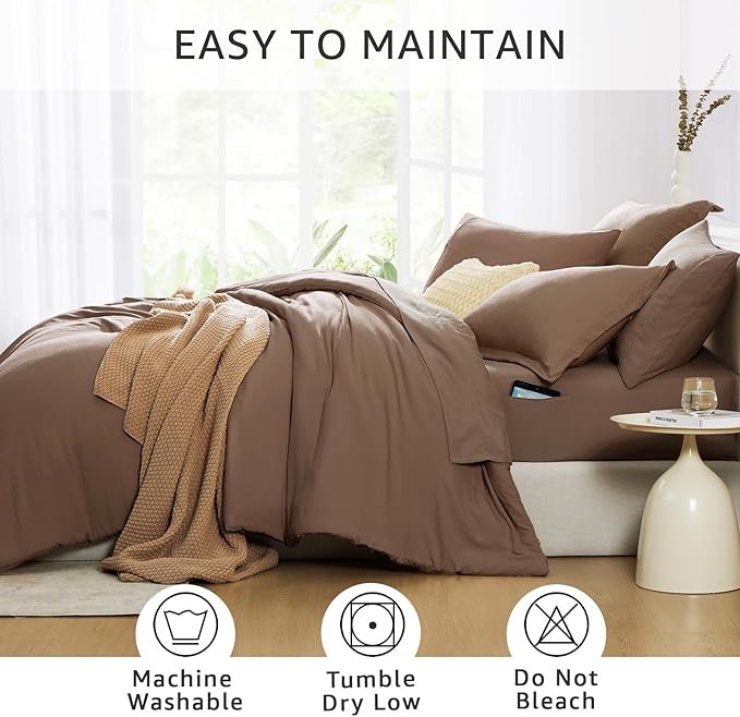 WRENSONGE Full Size Comforter Sets, 7 Pieces Soft Brown Bed in a Bag with Fitted Sheet, Flat Sheet, 2 Pillow Shams, 2 Pillowcases, Warm Bedding Sets for All Season