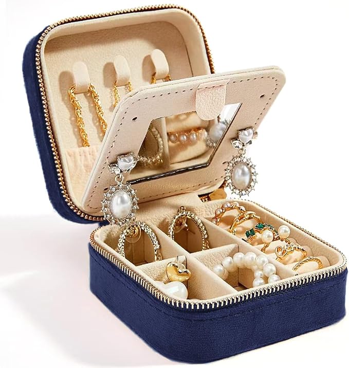 Smileshe Travel Velvet Jewelry Box with Mirror, Mini Gifts Case for Women Girls, Small Portable Organizer Boxes for Rings Earrings Necklaces Bracelets by SMILESHE