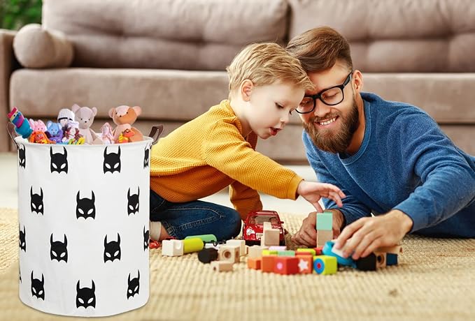 HIYAGON Large Sized Storage Baskets with Handle,Collapsible & Convenient Home Organizer Containers for Kids Toys,Baby Clothing (Black Bats) - Image 5