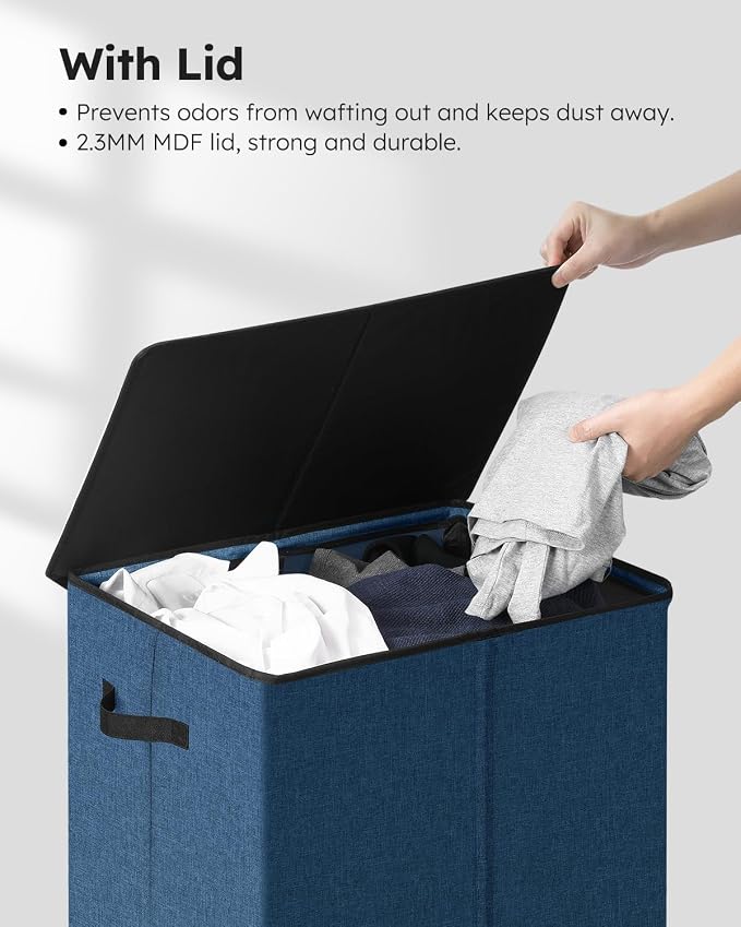 SOLEDI Laundry Hamper with Lid 130L Large & Tall Collapsible Laundry Basket, Clothes Hamper with Bag Removable Easy to Carry, Dirty Hampers for Bedroom, Bathroom, Dorm, College, Blue - Image 5