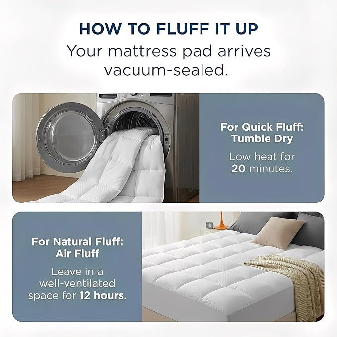 Full XL Size Quilted Fitted Mattress Pad with Deep Pocket 8-21" - Cooling Breathable Pillow Top Mattress Topper & Protector, Machine Washable, White, 54x80 Inches