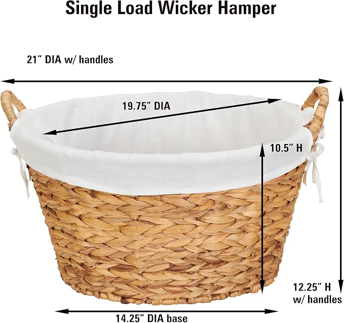 Household Essentials Round Wicker Laundry Basket with Handles, Whimsical Water Hyacinth Basket, Supportive Metal Frame, Removable Polyester Liner, Handwoven, Well-Structured and Versatile, Natural - Image 4