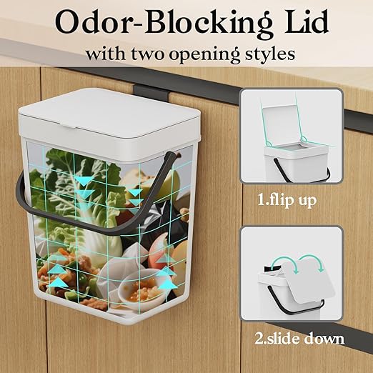 LALASTAR Small Trash Can with Lid, Kitchen Compost Bin for Countertop or Under Sink, Plastic Hanging Waste Basket for RV/Office/Bedroom/Dorm, Mountable, 5L/1.3 Gal,Sliding Lid, White - Image 3