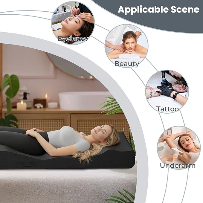 Ergonomic Lash Bed Topper, High-Density Foam Massage Table Topper with Plush Removable Cover, Non-Slip Massage Table Pad for Salon, Spa, Facial,Lash Extension Beds, 71"x28" (Black)
