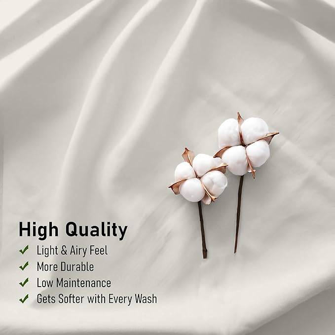 RUVANTI 100% Cotton Sheets – Queen Size Percale Bedding, Cooling & Breathable, Durable with a Crisp, Soft & Comfortable Feel, 16" Deep Pocket, 4-Piece Set, Ivory