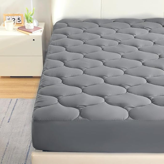 SLEEP ZONE Twin XL Mattress Pad for Children & Adults, Pillow top Mattress Topper for College Dorm, Soft & Skin Friendly, Deep Pocket Cooling Mattress Protector Cover, All Season Use (Grey, Twin XL)