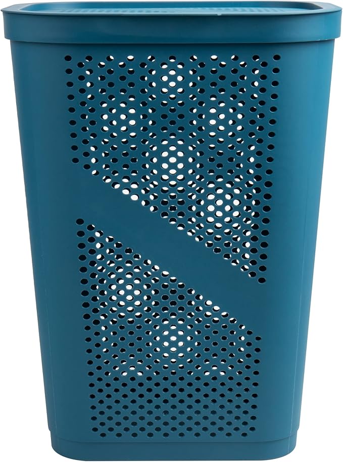 Mind Reader 60L Slim Laundry Hamper, Clothes Basket, Lid, Ventilated, Plastic, Set of 2, Blue - Image 5