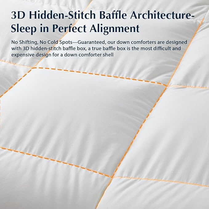 Pacific Coast Goose Feather Down Fiber Comforters Full Size, Extra Fluffy White Duvet Insert, Ultra-Soft, Breathable, All Season Hotel Luxury Bedding Comforters, 8 Corner & Center Loops (82"x86")