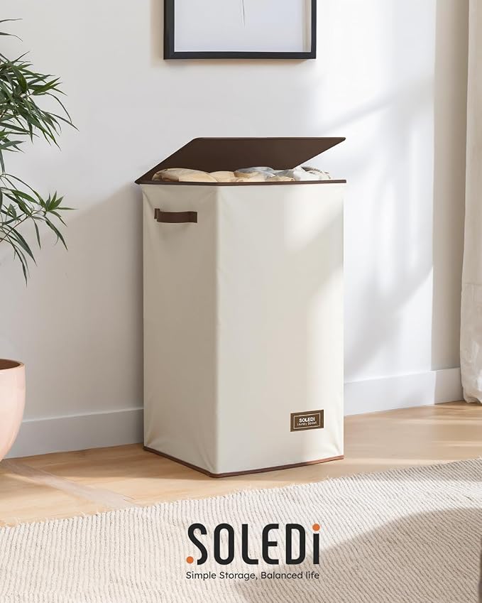 SOLEDI Laundry Hamper with Lid 90L Large & Tall Collapsible Laundry Basket, Clothes Hamper with Bag Removable Easy to Carry, Dirty Hampers for Bedroom, Bathroom, Dorm, College, Beige - Image 8