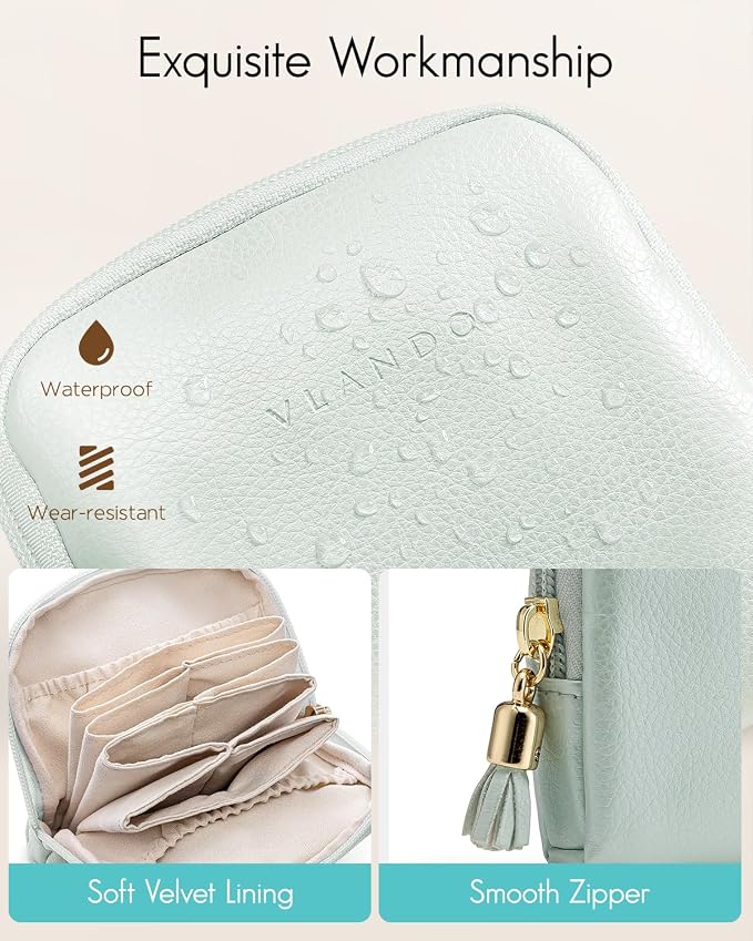 VLANDO Small Jewelry Travel Case,Jewelry Pouch Bags with Zipper,Velvet Jewelry Organizer Storage Bag for Bracelet Rings Earring Travel Essentials Gifts for Women Girl-Mint Green - Image 4