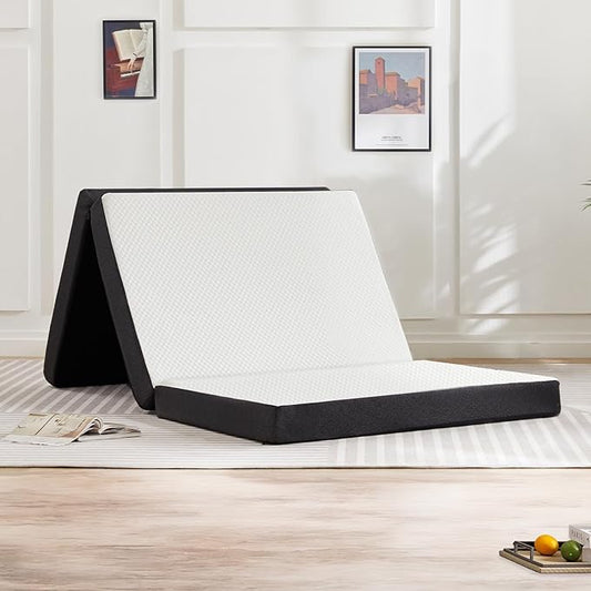 Sweetcrispy Tri-fold Memory Foam Mattress - 4 Inch Single Size Portable Bed Pad, Foldable Floor Mat, Collapsible and Washable Cover with CertiPUR-US Certified, for Travel & Camping & Yoga