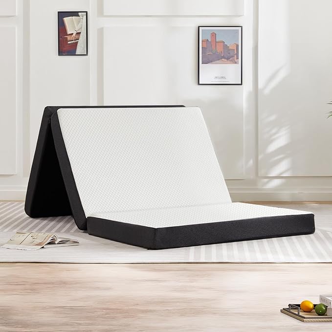 Sweetcrispy Tri-Fold Memory Foam Mattress with Collapsible and Washable Cover, Portable Floor Bed with CertiPUR-US Certified, for Travel & Yoga, Guest Mat