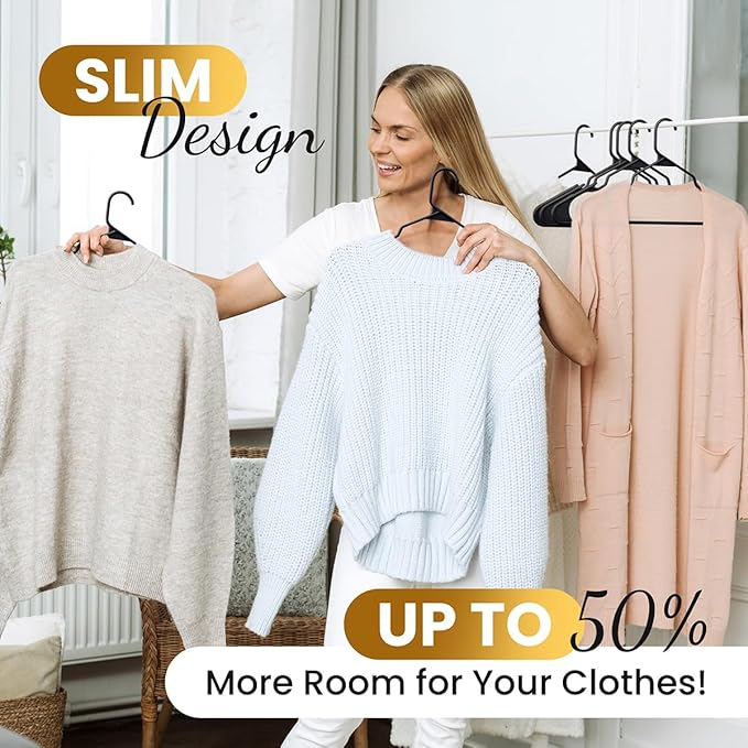 Our Modern Space 100 Pack Adult Plastic Hanger for Shirt Pants Coats Dresses Skirts Suits Jackets - Standard Thick Coat Hanger - Sturdy & Durable Design with Shoulder Grooves Hook - Black - Image 5