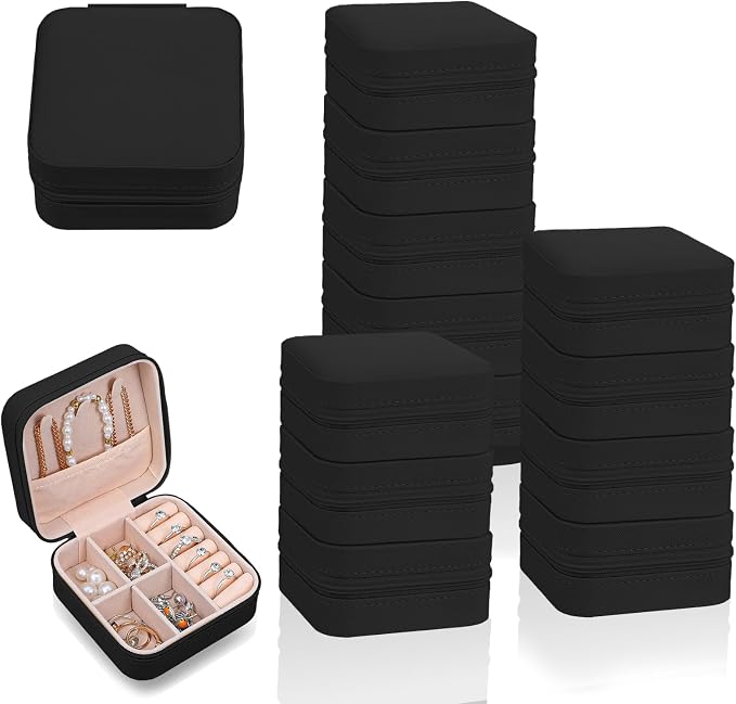12pcs Mini Travel Jewelry Case,Black Bridesmaids Proposal Small Jewelry Box Mini Jewelry Organizer,Small PU Leather Portable Storage Box for Rings,Earrings,Necklaces,Pendants,Bracelets by Unknown