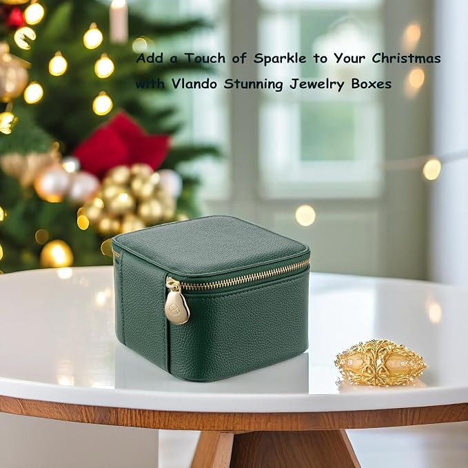 VLANDO Travel Jewelry Box Organizer – Portable PU Leather Jewelry Case with 6/8/12 Zippered Pouches, Compact Storage for Earrings Rings Necklaces Bracelets, Dark Green - Image 5