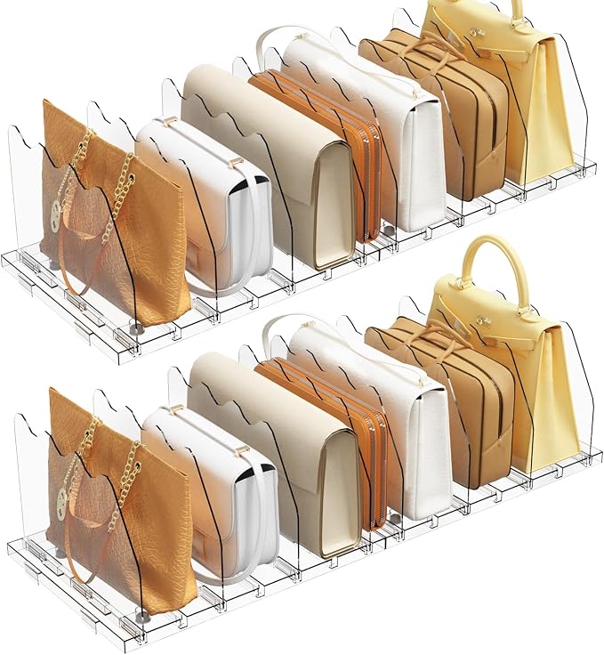 SPACEKEEPER Adjustable Shelf Divider for Closet, 2 Pack Clear Purse Organizers for Closet Acrylic Handbag Separators Storage Organizer Bookshelf Separator Dividers in Bedroom, Office by SPACEKEEPER