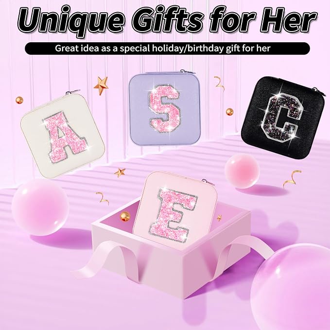 Uygafly Monogrammed Gifts for Women - Jewelry Case for Women Trendy Jewelry Box Fashion Cute Jewelry Organizers and Storage Aesthetic,Travel Essentials Birthday Gifts for Girls Women | Black,H - Image 7