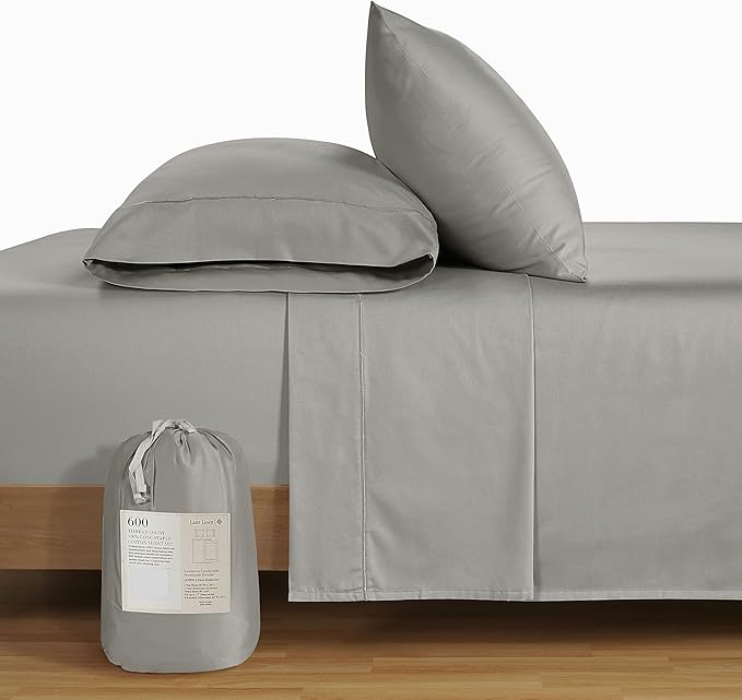 LANE LINEN Split King Sheet Sets for Adjustable Beds - 5 PCs, 600 Thread Count Split King Sheets Set - Sateen Weave King Split Sheets for Adjustable Bed Luxury Hotel Thick Bedding - Silver