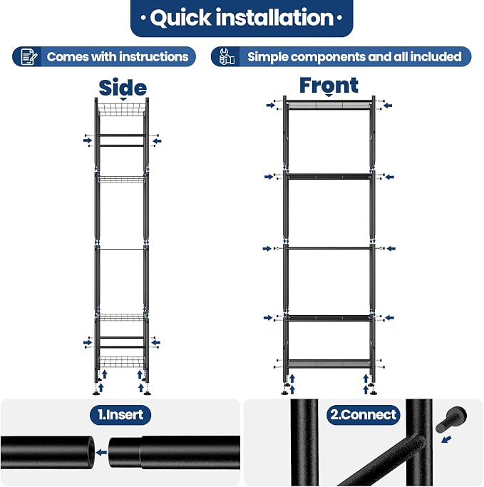 Abiglifty Storage Shelves, 5-Tier Metal Shelving, Wire Shelving Unit with Adjustable Leveling Feet, Shelf Organizer for Bathroom, Pantry, Laundry - Image 7