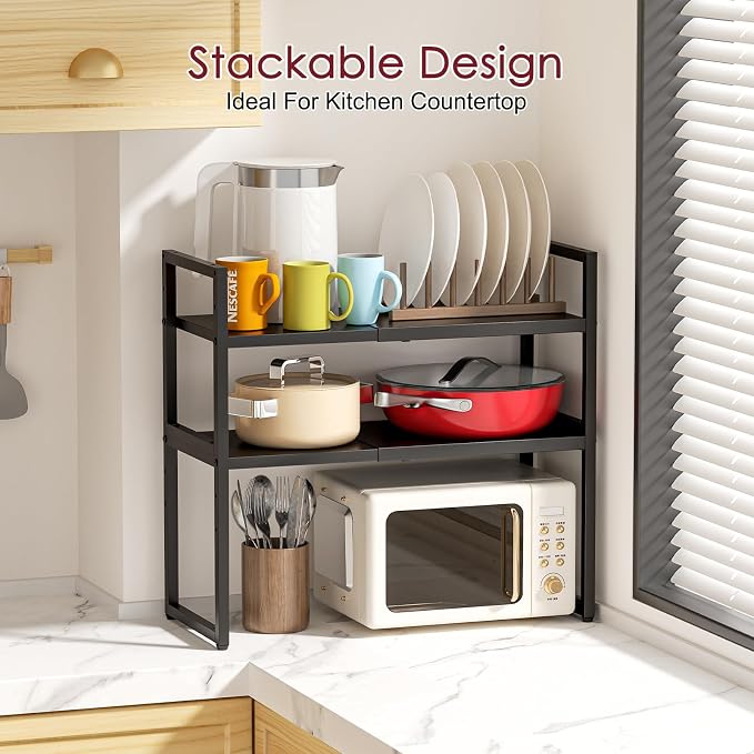 Expandable Kitchen Storage Shelves,110LBS Heavy Duty Metal Garage Shelving Units For Pot Pans Appliance,Adjustable Small Storage Shelf Rack Organizer For Kitchen Countertop Under Cabinet Garage Pantry - Image 6