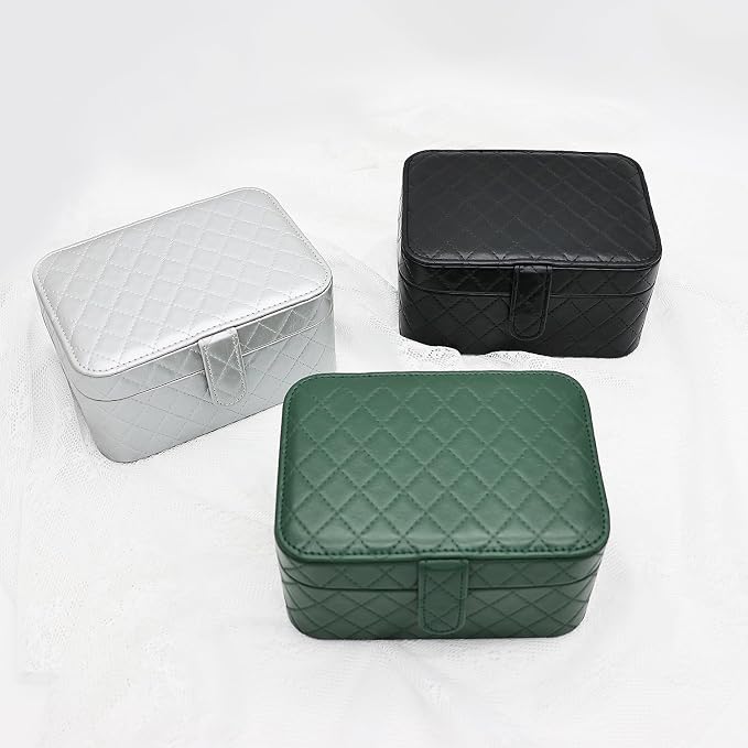 Jewelry Travel Case, 2-Layer Jewelry Box Organizer Medium Jewelry Travel Box, Portable Faux Leather Jewellery Storage Boxes with Argyle for Women, Daily Jewellery Case Home Use (Dark green) - Image 7