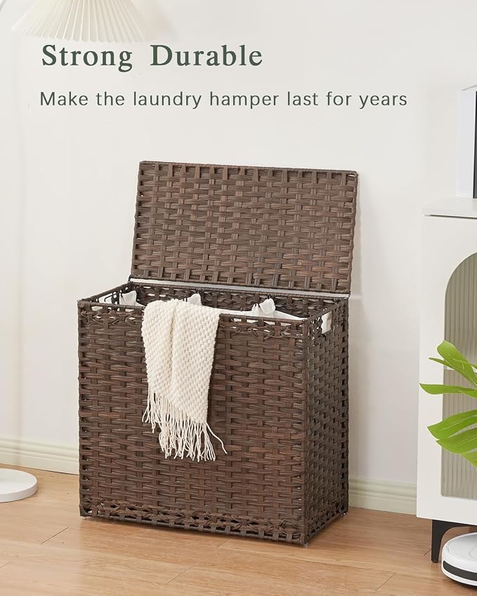 SETVSON Laundry Hamper with Lid Laundry Basket 132 L (35 Gal) Wicker Clothes Hamper, Handwoven Rattan Hamper with Handles and 4 Removable Liner Bags, 6 Mesh Bags for Laundry Bedroom Brown - Image 7