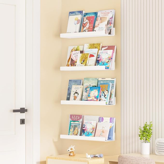 upsimples Acrylic Shelves for Wall Decor, 15" Display Shelf Perfume Organizer for Bathroom, Bedroom, Living Room, Floating Bookshelves for Kids, White, 4 Pack | for Kids, Display Shelf, Organizer, for Bathroom, Bedroom, Living Room Decor - Image 2