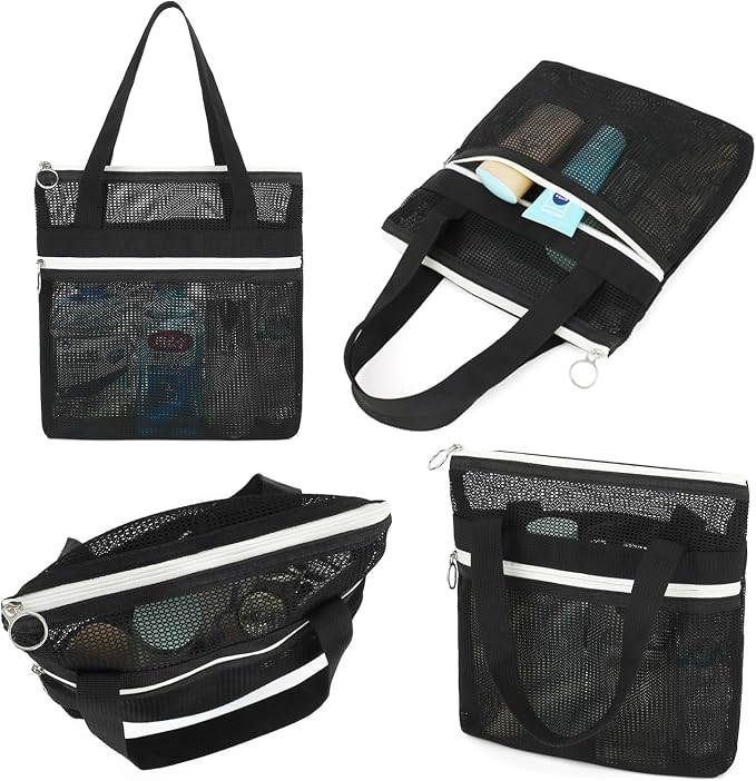Fammart Mesh Shower Caddy Portable with Zipper & 2 Pockets - Quick Dry Shower Bag Toiletry Tote Hanging for Travel Gym Camp Beach - Organizer Bag Bathroom Essentials for College Dorm - Image 6