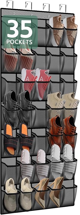 PAULONE 35 Pocket Over the Door Shoe Organizer,Reusable Breathable Large Mesh Bag Men's & Women's Sneaker Organizer,Shoe Organizer for Kids,Hanging Shoe Storage Hanging Bag (Gray) by Unknown