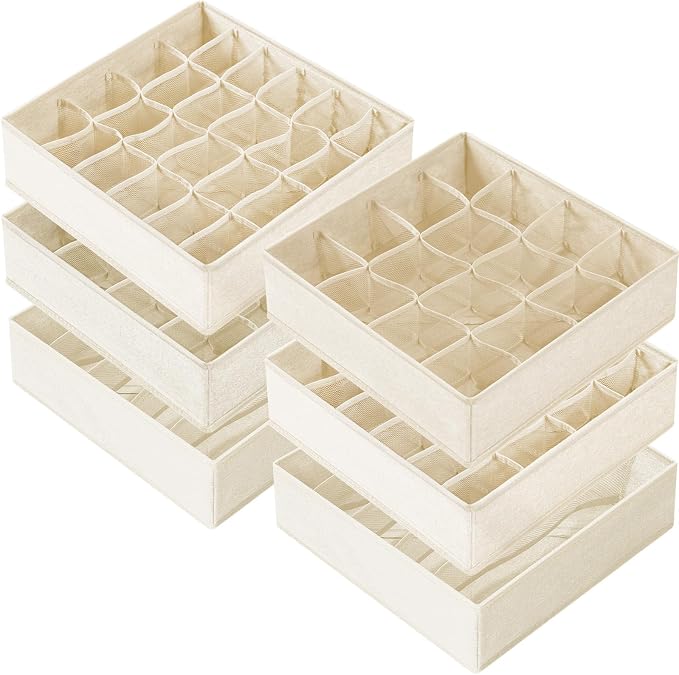 Criusia 6 Pcs Drawer Organizer Clothes - 90 Cells Closet Organizers and Storage for Baby Nursery - Washable Fabric Dresser Organizer Dividers for Sock Underwear Bra Dorm Room Essentials (Beige) by Criusia