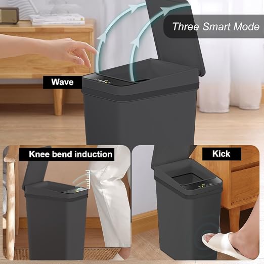 Yatmung 4 Gallons Bathroom Trash Can Automatic Touchless - 15.5 Liters Smart Trash Can Motion Sensor - Narrow, Plastic - Slim Electric Trash Bin - Skinny Garbage Can with Lid (Matte Black) - Image 2