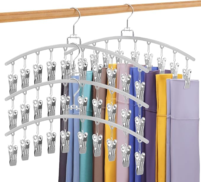 4 Pack Legging Organizer for Closet, Metal Gym Clothes Organizer w/40 Clips Holds 40 Leggings, Scarf Hangers Space Saving, Closet Organizers and Storage, Room Organization Essentials, Grey by Unknown